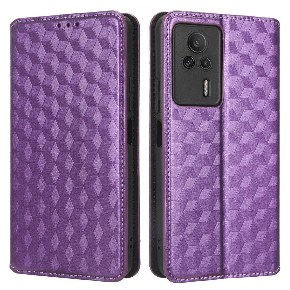 For Xiaomi Redmi K60E 5G Anti-Scratch Rhombus Pattern Imprinted PU Leather Phone Stand Wallet Cover Magnetic Phone Case