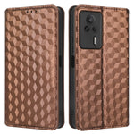For Xiaomi Redmi K60E 5G Anti-Scratch Rhombus Pattern Imprinted PU Leather Phone Stand Wallet Cover Magnetic Phone Case