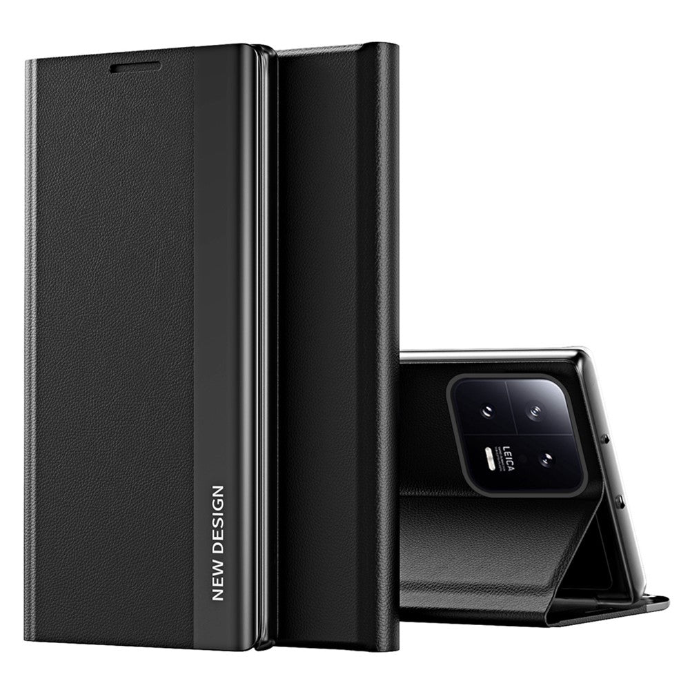 PU Leather Phone Stand Case for Xiaomi 13 Pro 5G, Electroplating Anti-scratch Smartphone Cover