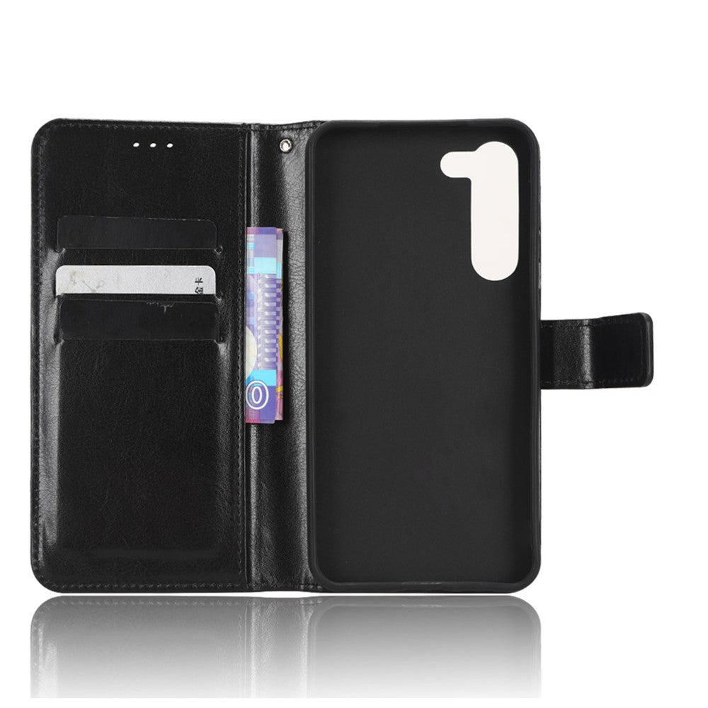Phone Cover for Samsung Galaxy S23+ PU Leather Crazy Horse Texture Wallet Stand Phone Case with Strap