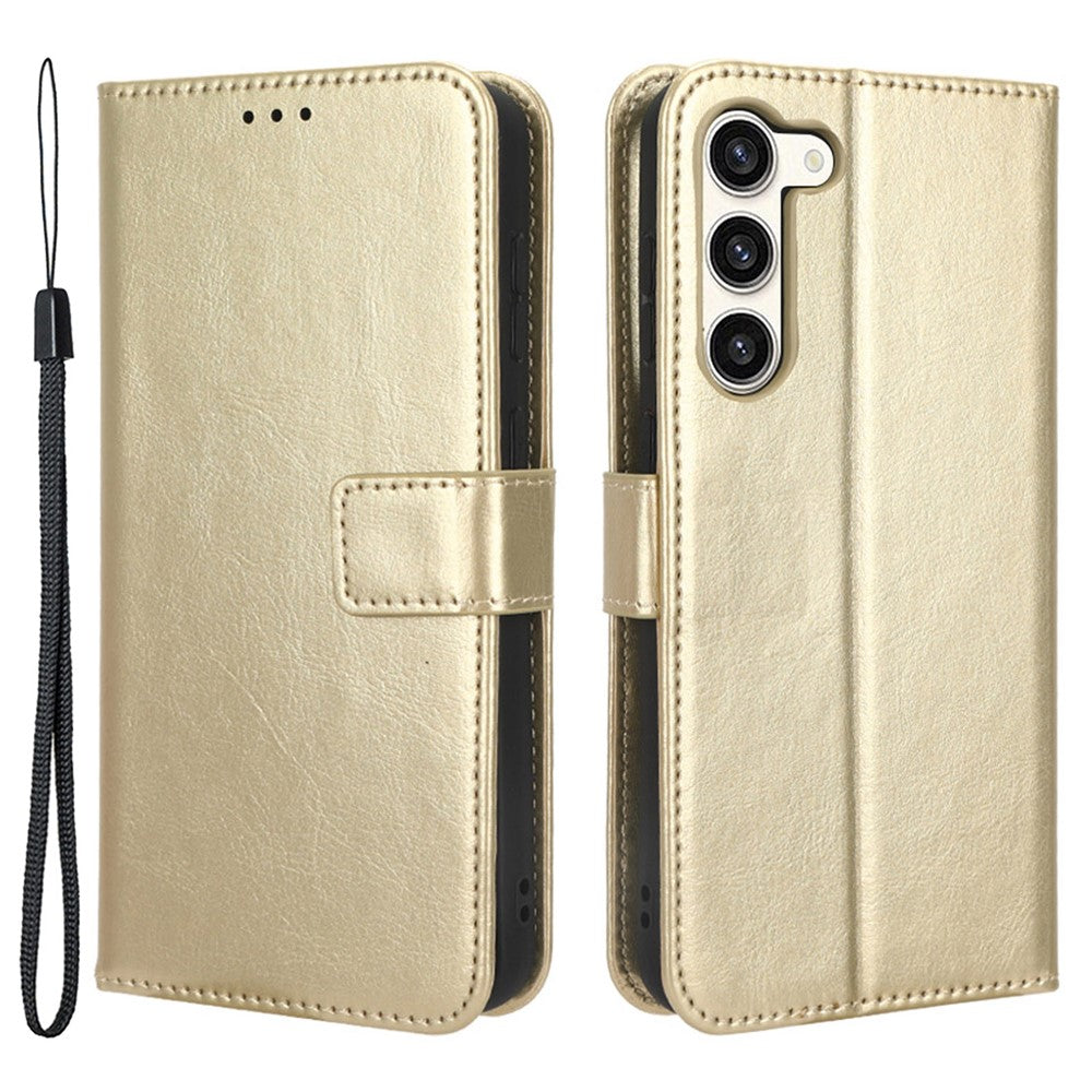 Phone Cover for Samsung Galaxy S23+ PU Leather Crazy Horse Texture Wallet Stand Phone Case with Strap
