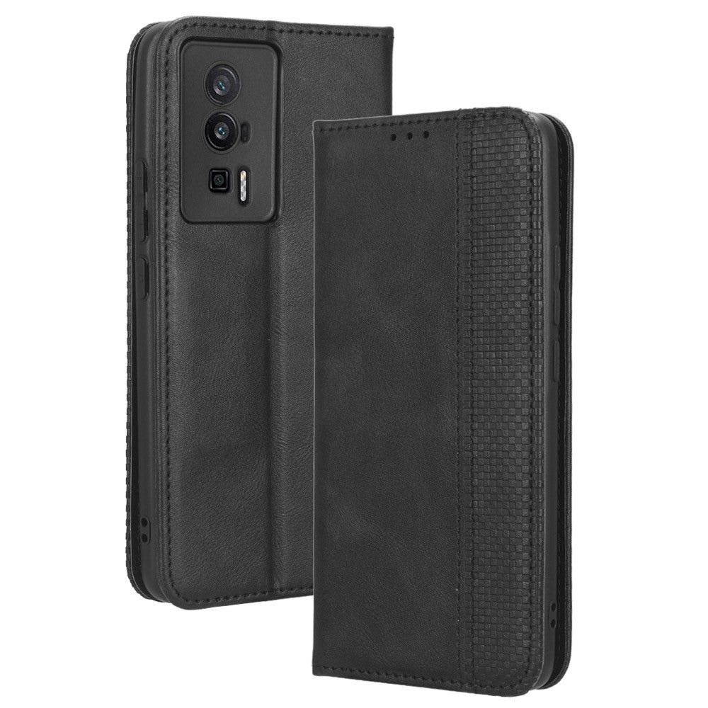 Mobilcover til Xiaomi Poco F5 Pro 5G / Redmi K60 Pro 5G / K60 5G / K60 Champion Edition, retrotekstur, stativ, tegnebogsetui i PU-læder