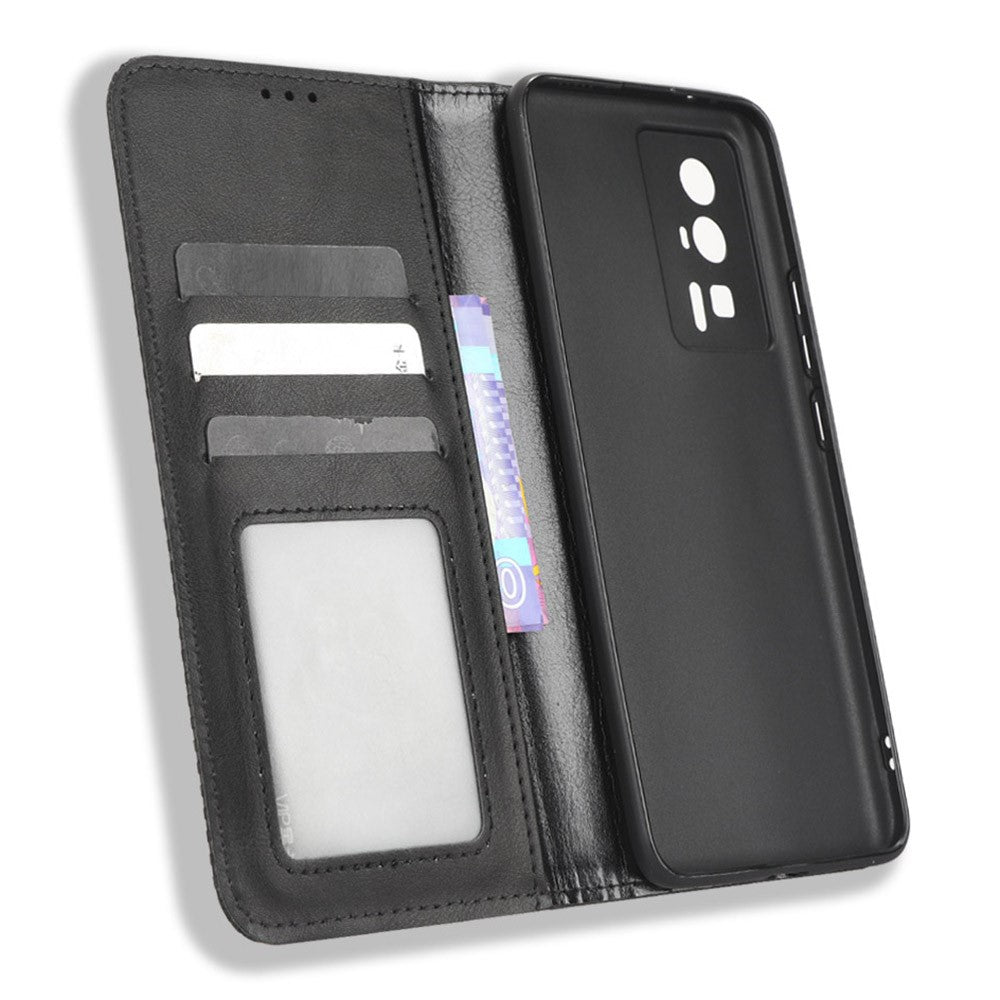Mobilcover til Xiaomi Poco F5 Pro 5G / Redmi K60 Pro 5G / K60 5G / K60 Champion Edition, retrotekstur, stativ, tegnebogsetui i PU-læder