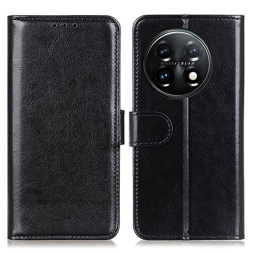 Phone Stand Case Wallet for OnePlus 11 5G, Crazy Horse Texture Magnetic Clasp PU Leather + TPU Shockproof Cover