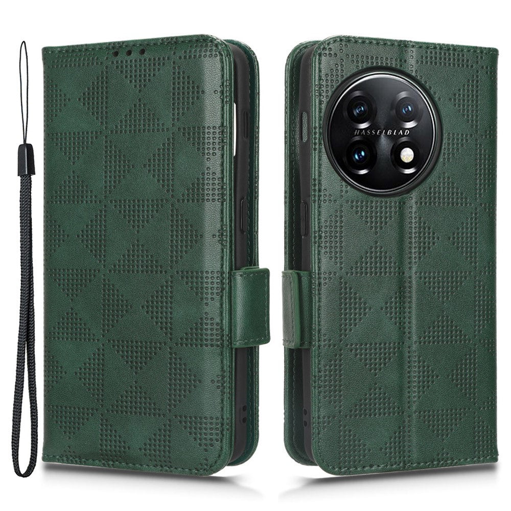 For OnePlus 11 5G Cell Phone Case Imprinted Triangle Pattern Phone Cover PU Leather Wallet with Wrist Strap