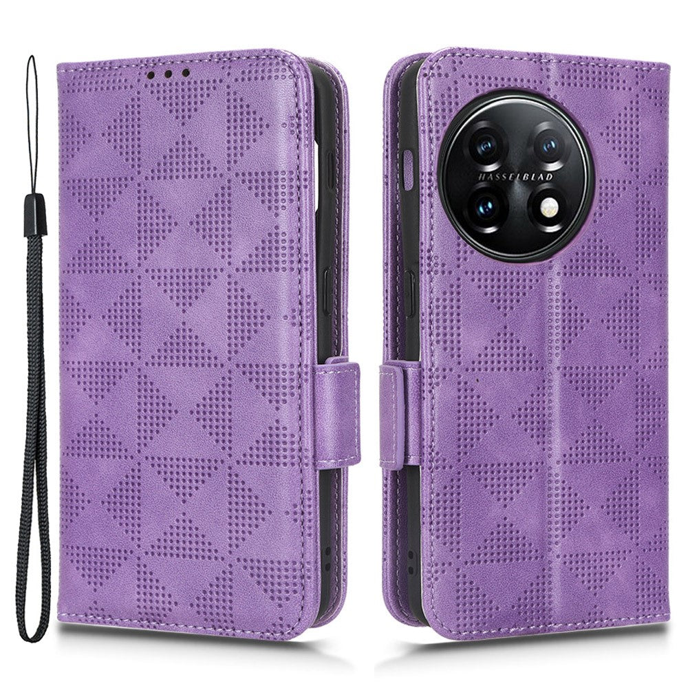 For OnePlus 11 5G Cell Phone Case Imprinted Triangle Pattern Phone Cover PU Leather Wallet with Wrist Strap