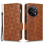 For OnePlus 11 5G Cell Phone Case Imprinted Triangle Pattern Phone Cover PU Leather Wallet with Wrist Strap