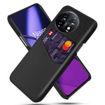 Anti-scratch Phone Cover For OnePlus 11 5G, Cloth Texture Phone Case Card Holder PU Leather Coated Hard PC Phone Shell