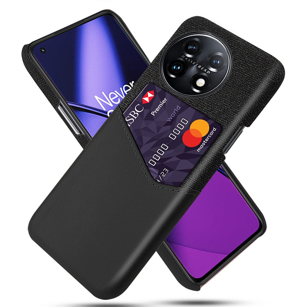 Anti-scratch Phone Cover For OnePlus 11 5G, Cloth Texture Phone Case Card Holder PU Leather Coated Hard PC Phone Shell