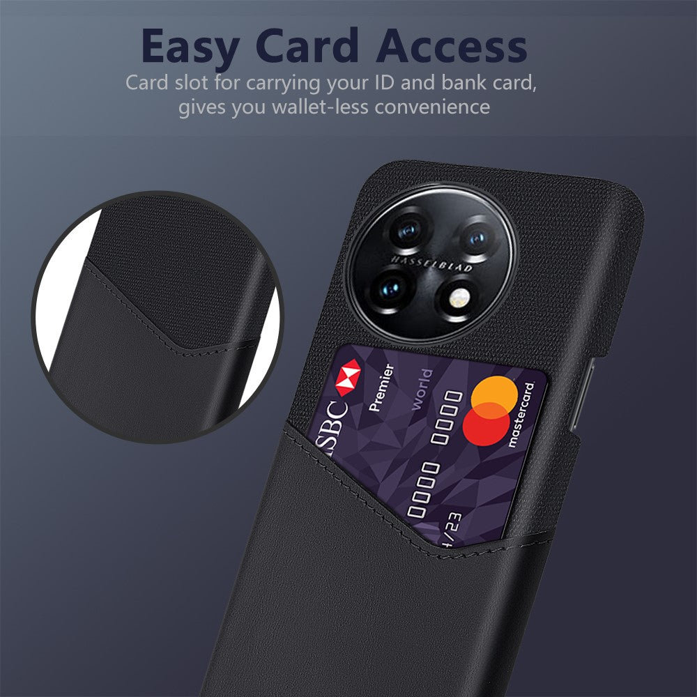 Anti-scratch Phone Cover For OnePlus 11 5G, Cloth Texture Phone Case Card Holder PU Leather Coated Hard PC Phone Shell