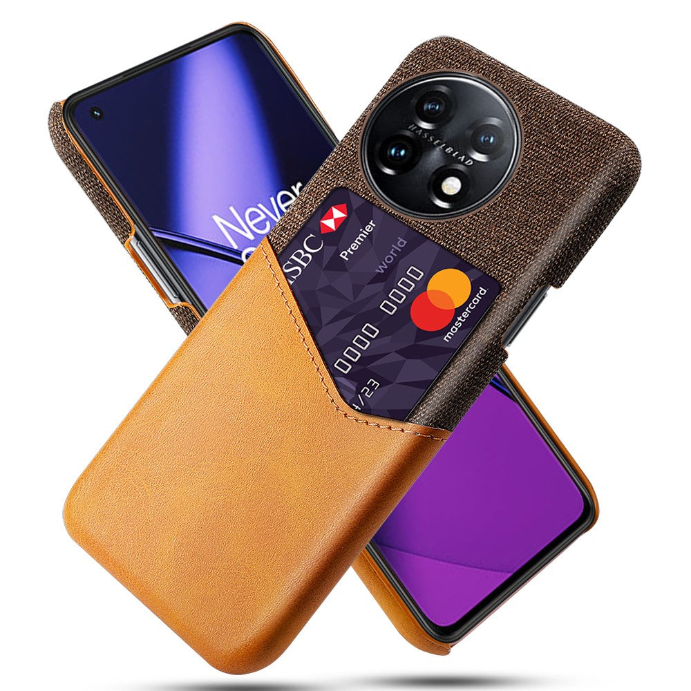 Anti-scratch Phone Cover For OnePlus 11 5G, Cloth Texture Phone Case Card Holder PU Leather Coated Hard PC Phone Shell