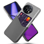 Anti-scratch Phone Cover For OnePlus 11 5G, Cloth Texture Phone Case Card Holder PU Leather Coated Hard PC Phone Shell