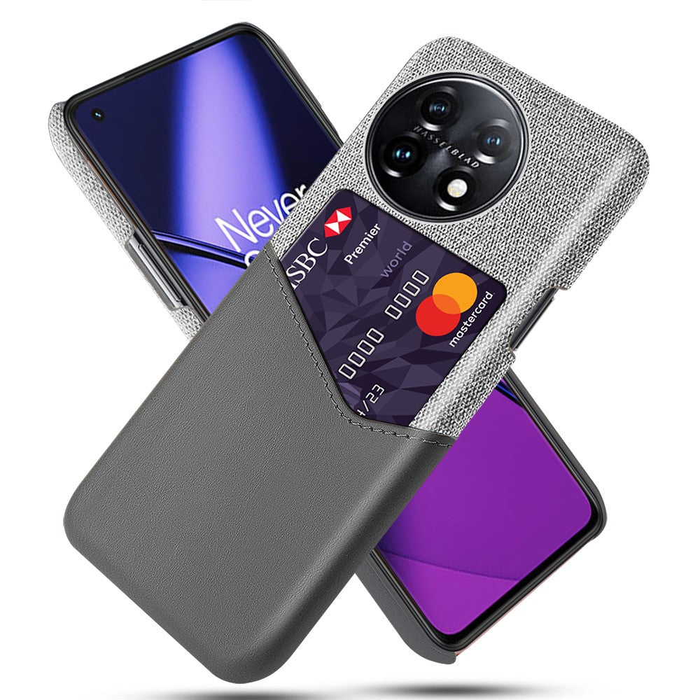 Anti-scratch Phone Cover For OnePlus 11 5G, Cloth Texture Phone Case Card Holder PU Leather Coated Hard PC Phone Shell
