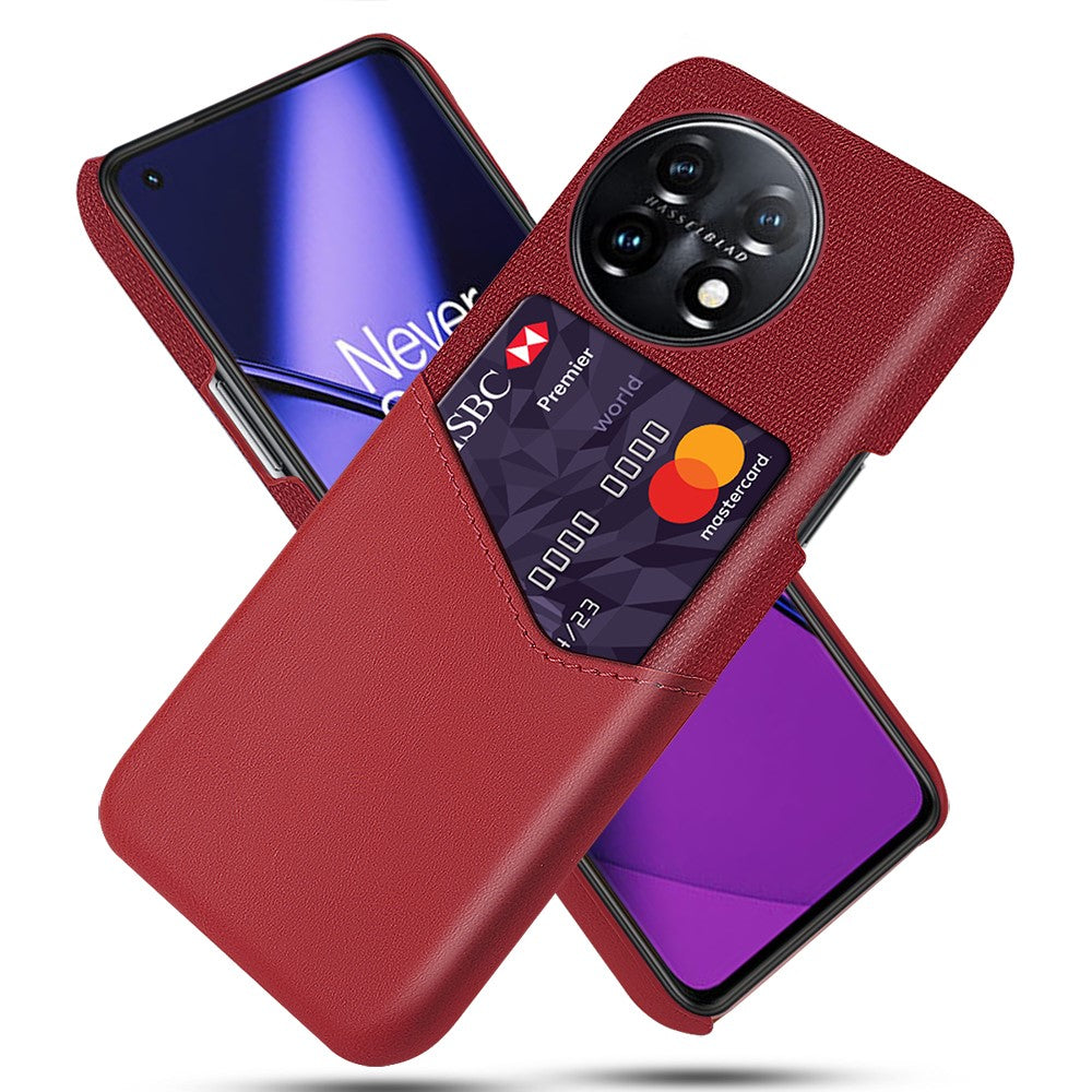 Anti-scratch Phone Cover For OnePlus 11 5G, Cloth Texture Phone Case Card Holder PU Leather Coated Hard PC Phone Shell
