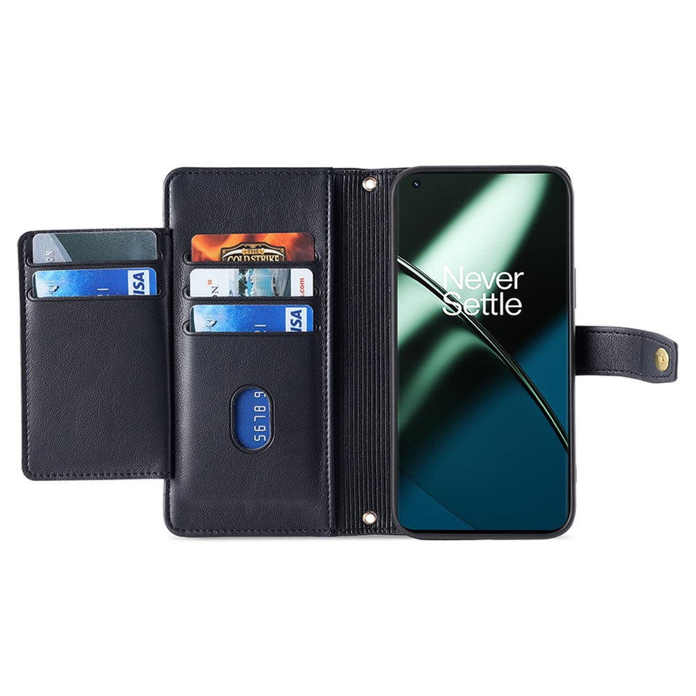 Shockproof Phone Case for OnePlus 11 5G, Zipper Pocket Card Slots Flip Leather Phone Cover with Straps