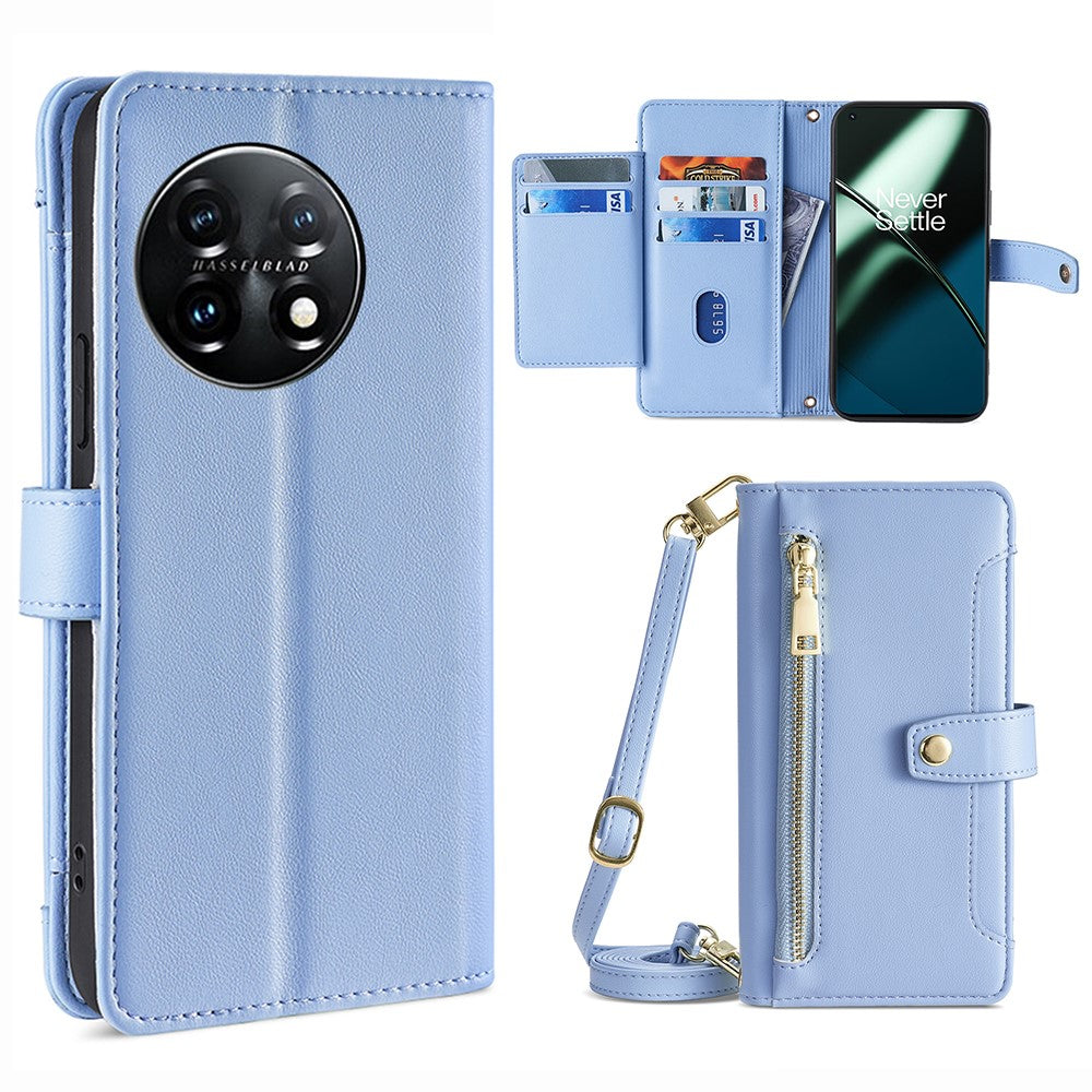Shockproof Phone Case for OnePlus 11 5G, Zipper Pocket Card Slots Flip Leather Phone Cover with Straps