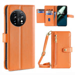 Shockproof Phone Case for OnePlus 11 5G, Zipper Pocket Card Slots Flip Leather Phone Cover with Straps