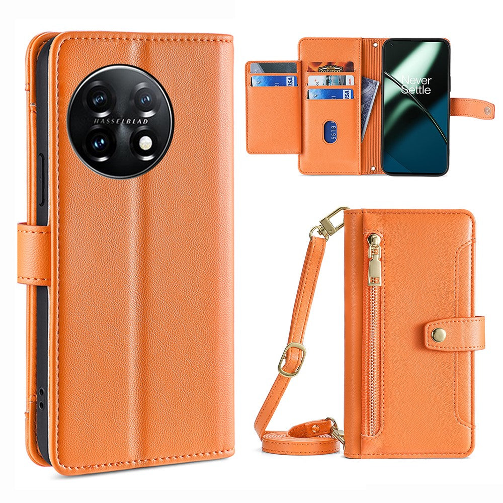 Shockproof Phone Case for OnePlus 11 5G, Zipper Pocket Card Slots Flip Leather Phone Cover with Straps