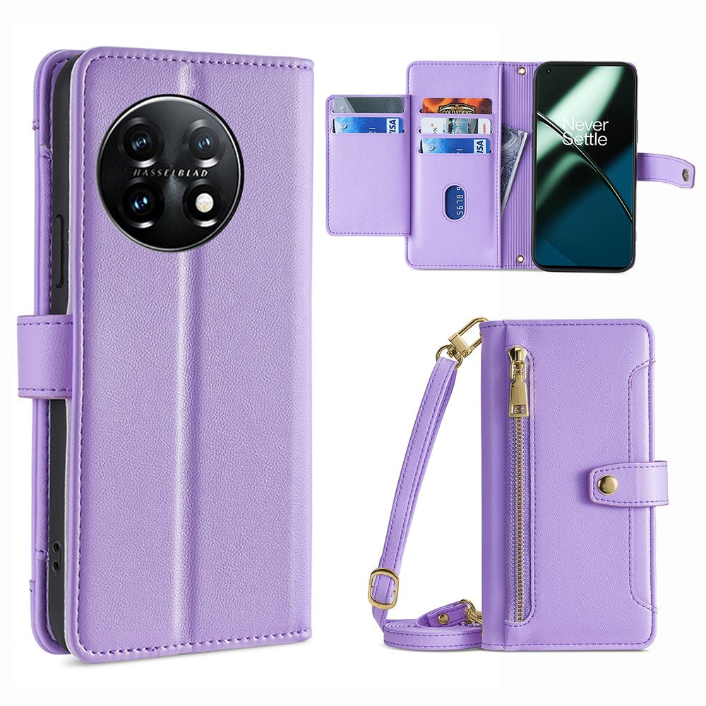 Shockproof Phone Case for OnePlus 11 5G, Zipper Pocket Card Slots Flip Leather Phone Cover with Straps
