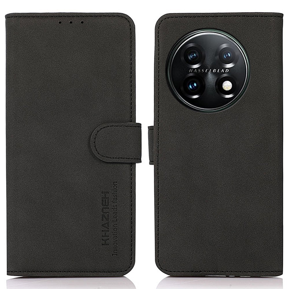 KHAZNEH PU-läderskal till OnePlus 11 5G med texturerat magnetiskt spänne och stativ, plånboksfodral