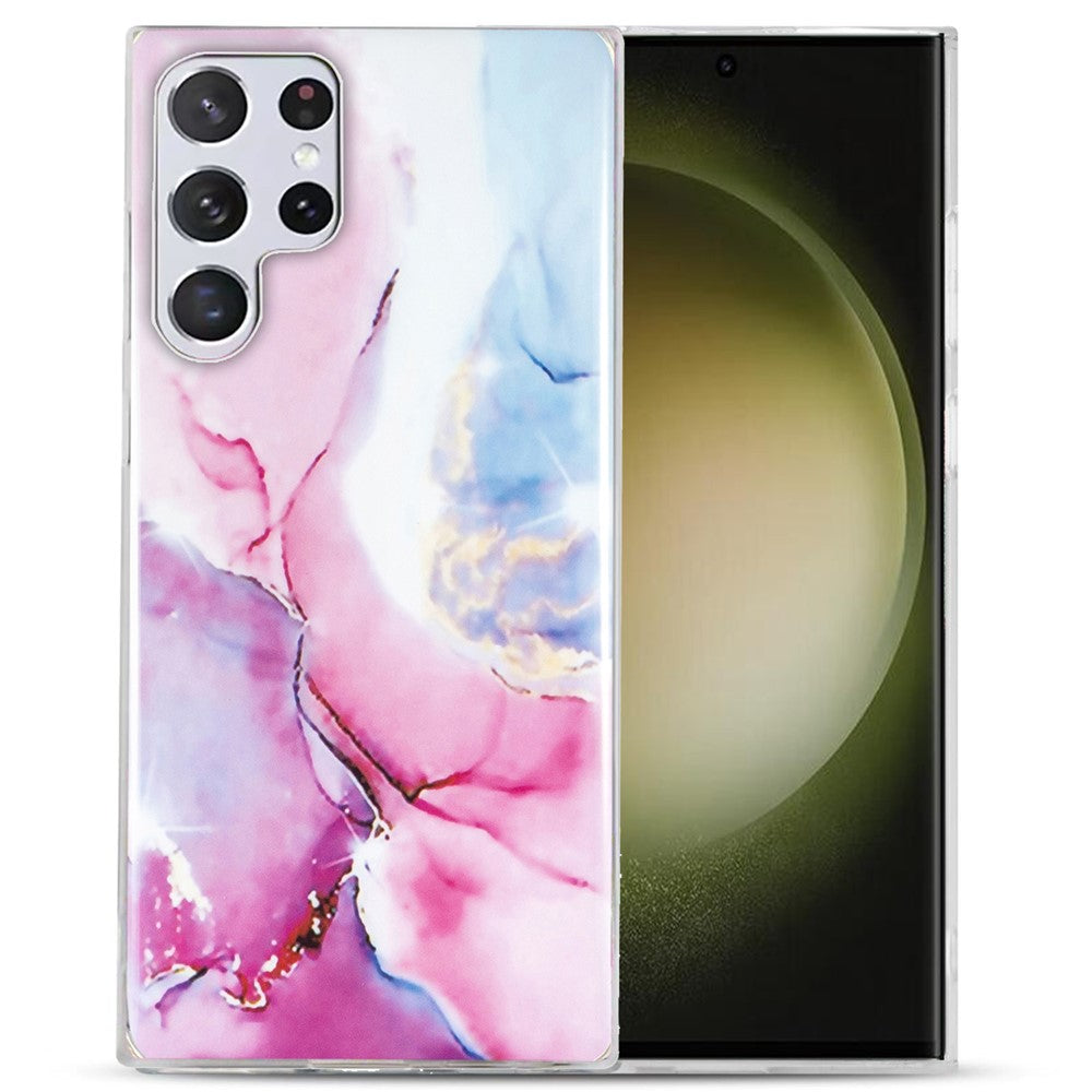 For Samsung Galaxy S23 Ultra IMD Marble Pattern Anti-collision TPU Case Back Protector Phone Cover