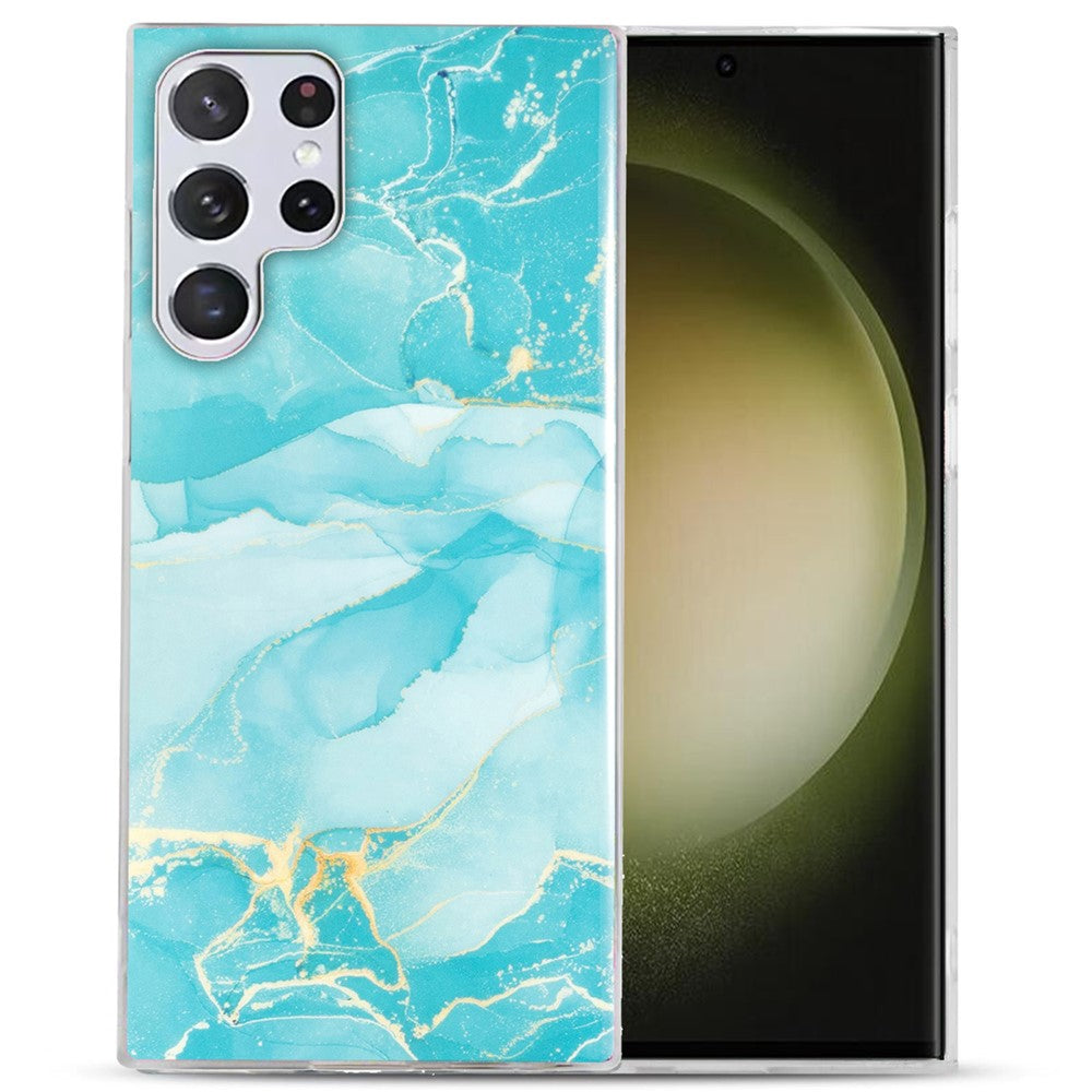 For Samsung Galaxy S23 Ultra IMD Marble Pattern Anti-collision TPU Case Back Protector Phone Cover