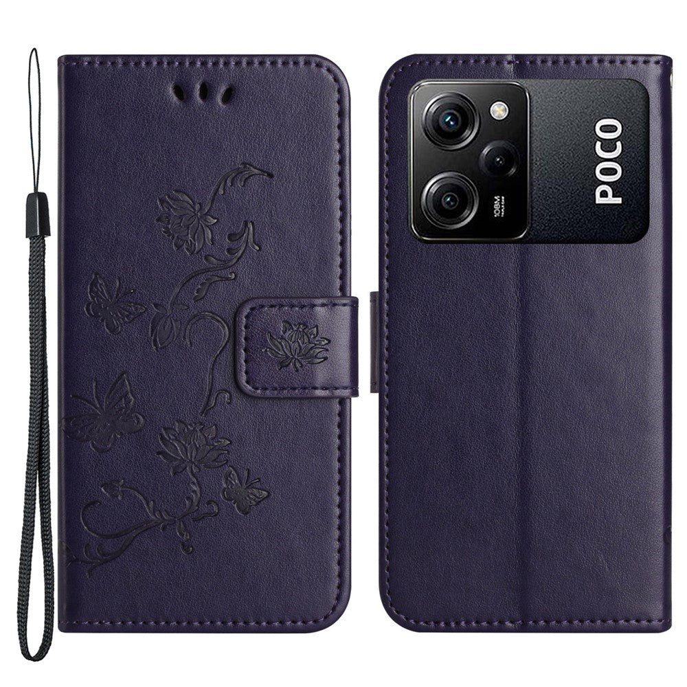 For Xiaomi Redmi Note 12 Pro Speed 5G / Poco X5 Pro 5G Imprinted Butterfly Flower PU Leather Wallet Phone Cover Folio Flip Stand Case with Strap
