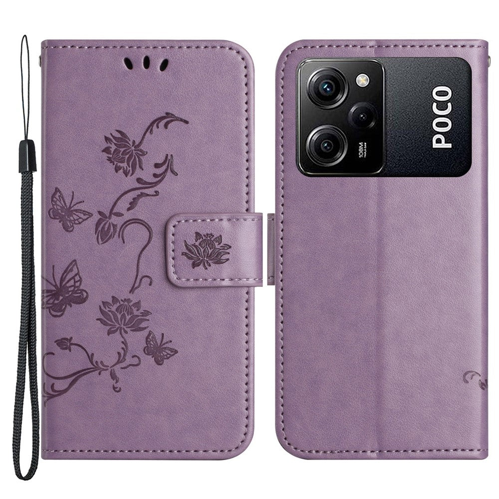 For Xiaomi Redmi Note 12 Pro Speed 5G / Poco X5 Pro 5G Imprinted Butterfly Flower PU Leather Wallet Phone Cover Folio Flip Stand Case with Strap