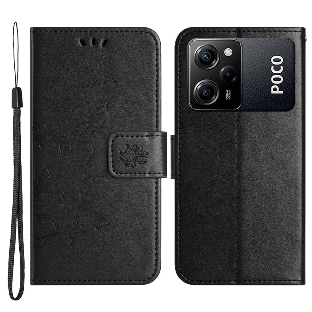 For Xiaomi Redmi Note 12 Pro Speed 5G / Poco X5 Pro 5G Imprinted Butterfly Flower PU Leather Wallet Phone Cover Folio Flip Stand Case with Strap
