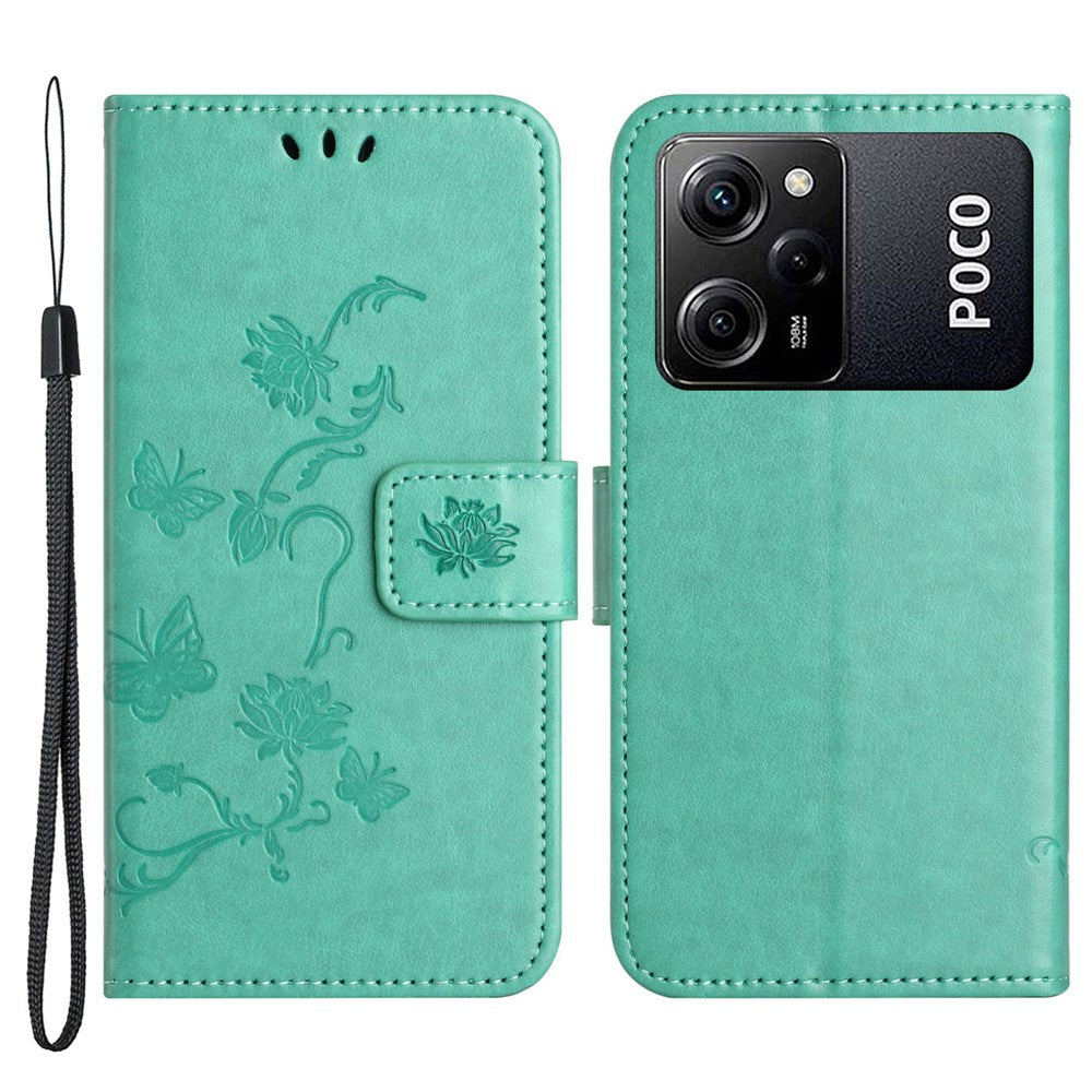 For Xiaomi Redmi Note 12 Pro Speed 5G / Poco X5 Pro 5G Imprinted Butterfly Flower PU Leather Wallet Phone Cover Folio Flip Stand Case with Strap