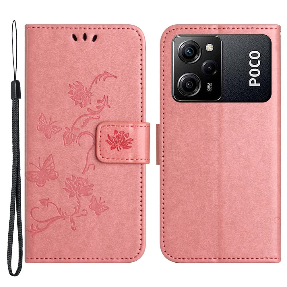 For Xiaomi Redmi Note 12 Pro Speed 5G / Poco X5 Pro 5G Imprinted Butterfly Flower PU Leather Wallet Phone Cover Folio Flip Stand Case with Strap