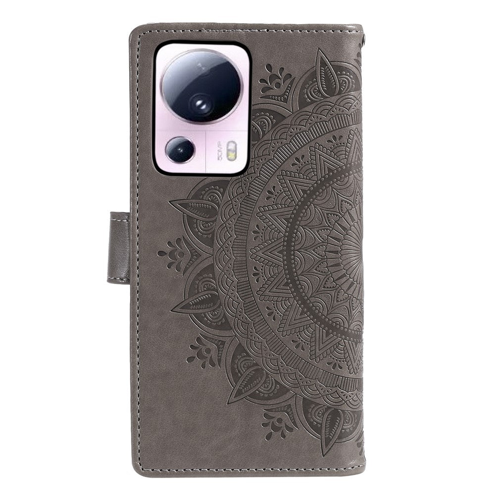 Xiaomi 13 Lite / Civi 2 5G Läderfodral med präglad mandala och blommönster, plånboksfodral med rem