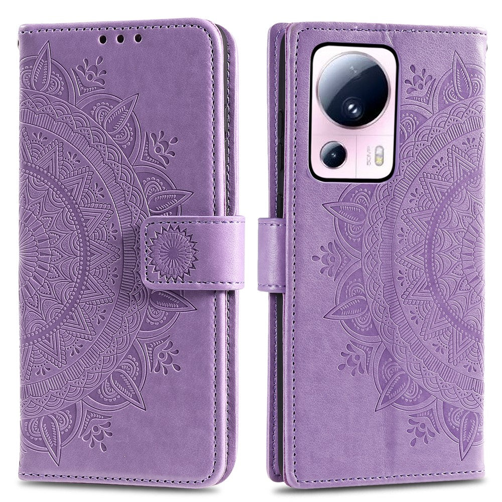 Xiaomi 13 Lite / Civi 2 5G Läderfodral med präglad mandala och blommönster, plånboksfodral med rem