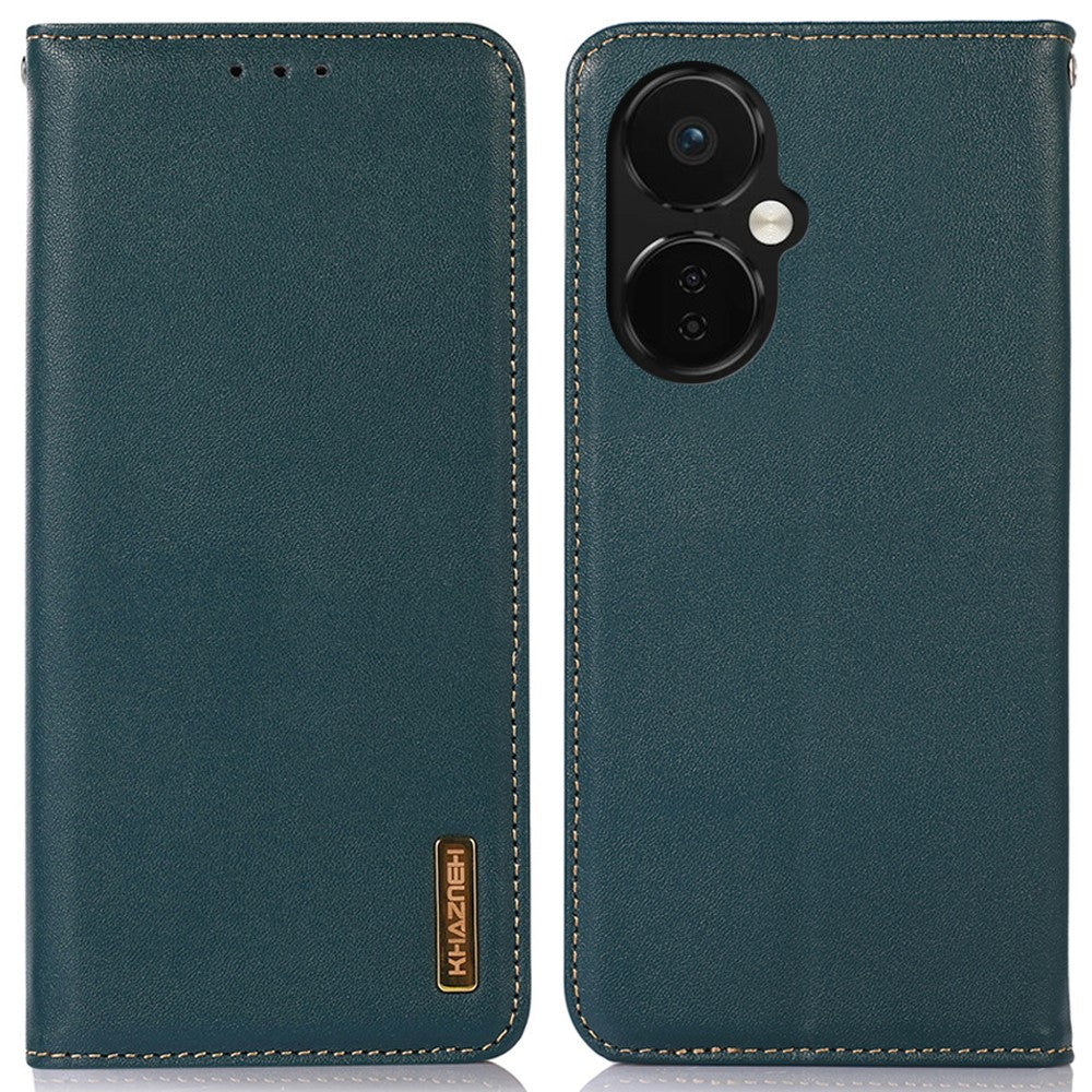 KHAZNEH Phone Case for OnePlus Nord CE 3 Lite 5G / Nord N30 5G Nappa Texture Genuine Cowhide Leather Phone Wallet Cover Stand Shell