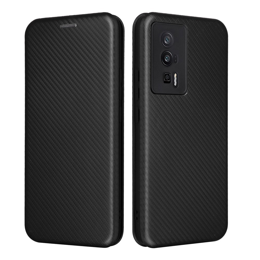 Phone Case for Xiaomi Poco F5 Pro 5G / Redmi K60 Pro 5G / K60 5G Card Slot PU Leather Magnetic Auto-absorbed Stand Carbon Fiber Texture Phone Cover