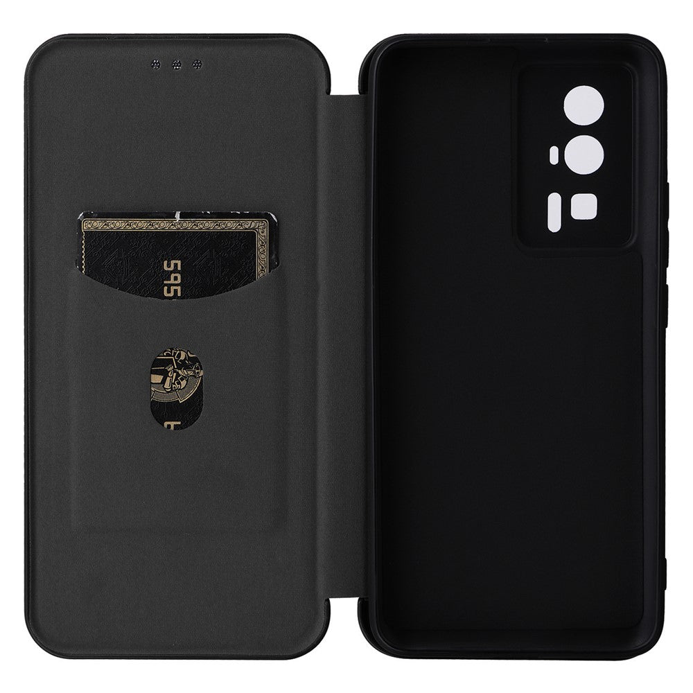 Phone Case for Xiaomi Poco F5 Pro 5G / Redmi K60 Pro 5G / K60 5G Card Slot PU Leather Magnetic Auto-absorbed Stand Carbon Fiber Texture Phone Cover