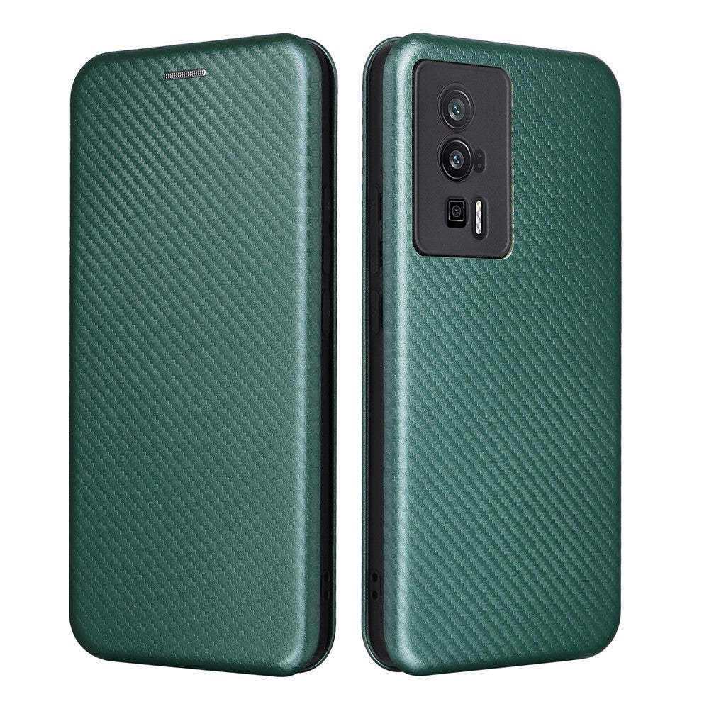Phone Case for Xiaomi Poco F5 Pro 5G / Redmi K60 Pro 5G / K60 5G Card Slot PU Leather Magnetic Auto-absorbed Stand Carbon Fiber Texture Phone Cover