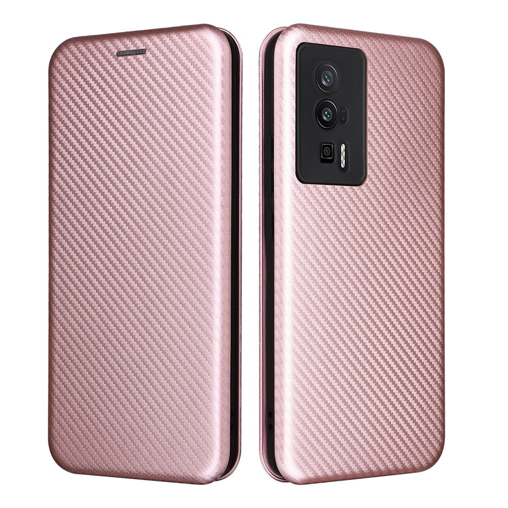 Phone Case for Xiaomi Poco F5 Pro 5G / Redmi K60 Pro 5G / K60 5G Card Slot PU Leather Magnetic Auto-absorbed Stand Carbon Fiber Texture Phone Cover
