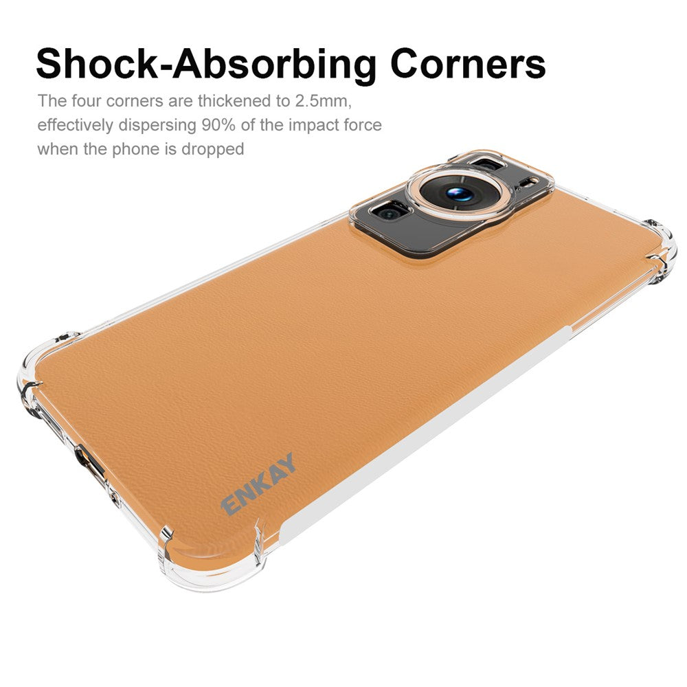 ENKAY HAT PRINCE För Huawei P60 Stoppsäkert Genomskinligt TPU-mobilskal Transparent mobilskal med Halkfri Kant