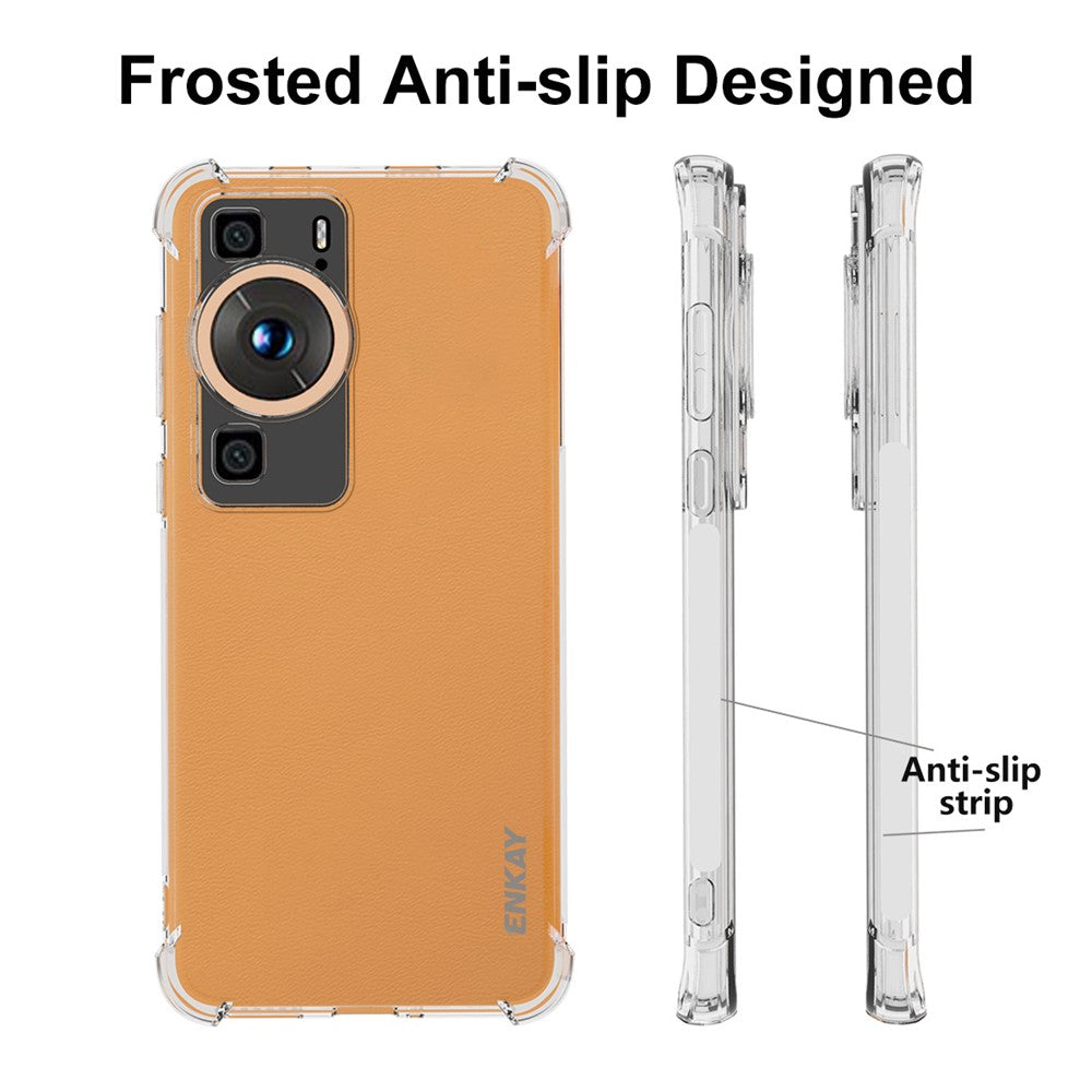 ENKAY HAT PRINCE För Huawei P60 Stoppsäkert Genomskinligt TPU-mobilskal Transparent mobilskal med Halkfri Kant