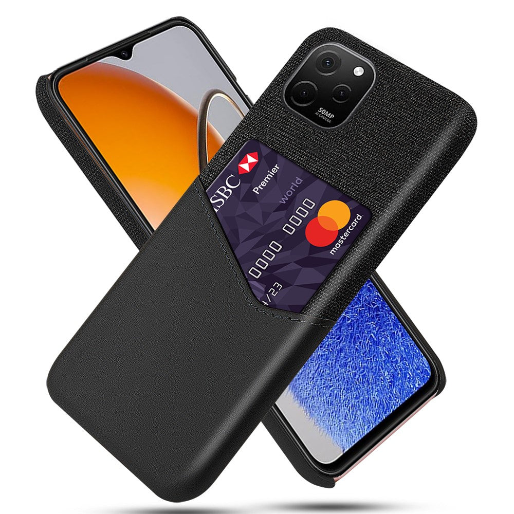 For Huawei nova Y61 4G Card Slot Phone Shell Cloth Texture Phone Case PU Leather Coated Hard PC Phone Cover