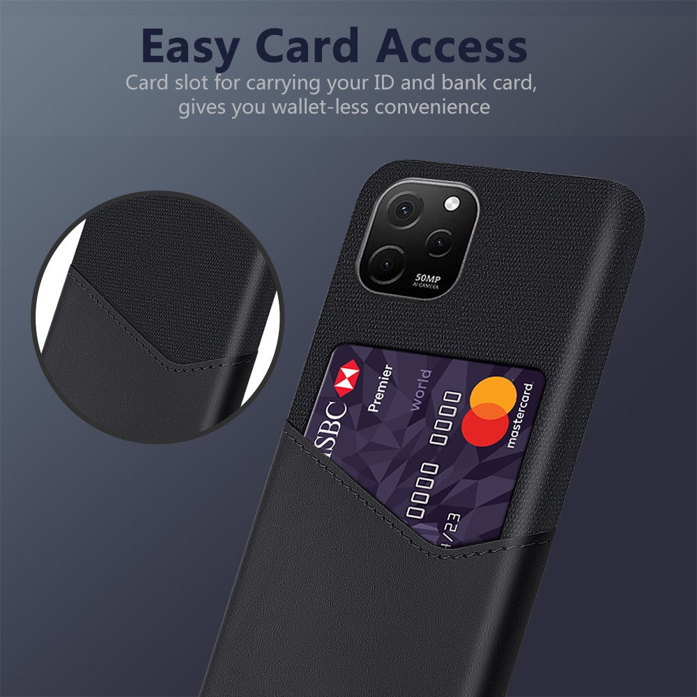 For Huawei nova Y61 4G Card Slot Phone Shell Cloth Texture Phone Case PU Leather Coated Hard PC Phone Cover