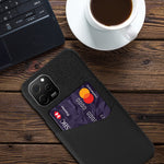 For Huawei nova Y61 4G Card Slot Phone Shell Cloth Texture Phone Case PU Leather Coated Hard PC Phone Cover