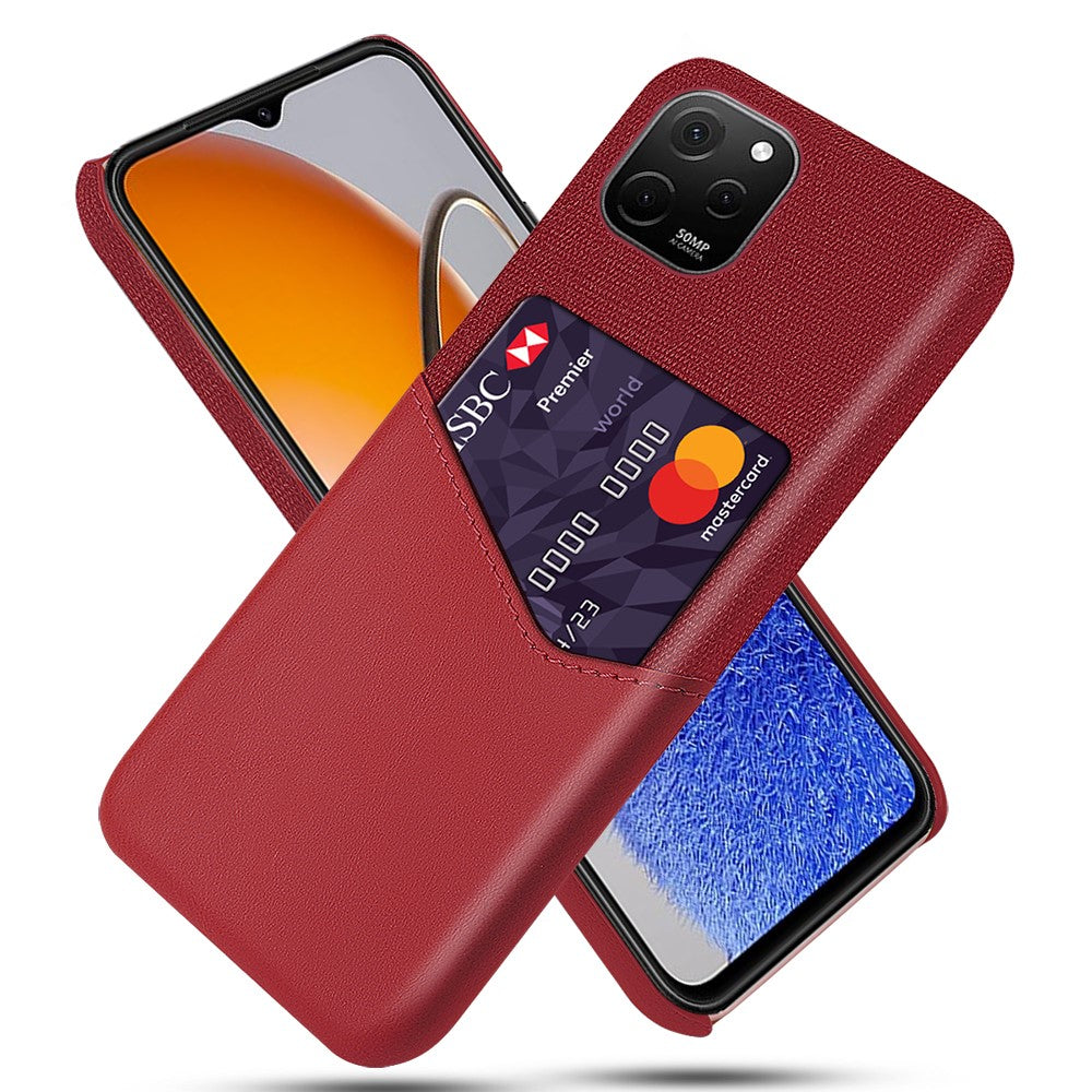 Huawei Nova Y61 4G Kortplats mobilskal Tygtextur mobilskal PU-läderbelagt hårt PC mobilskal