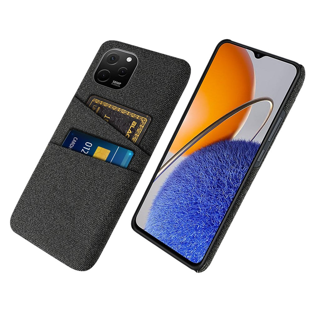 For Huawei nova Y61 4G Anti-Dust Cloth Texture Phone Back Cover Cellphone Protective Case with 2 Card Slots