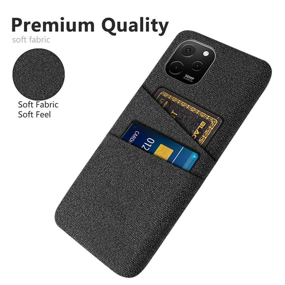For Huawei nova Y61 4G Anti-Dust Cloth Texture Phone Back Cover Cellphone Protective Case with 2 Card Slots