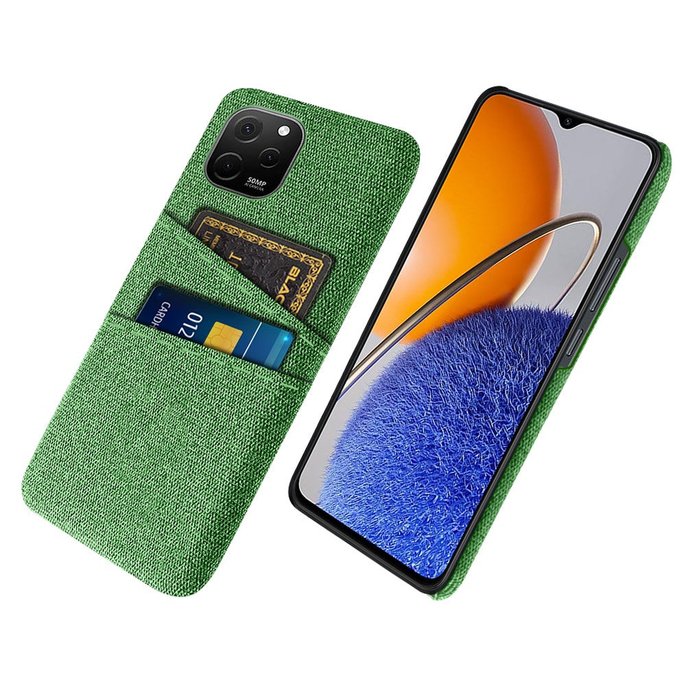 Huawei Nova Y61 4G, dammtät tygstruktur, baksida, mobilmobilskyddsskal med 2 kortplatser