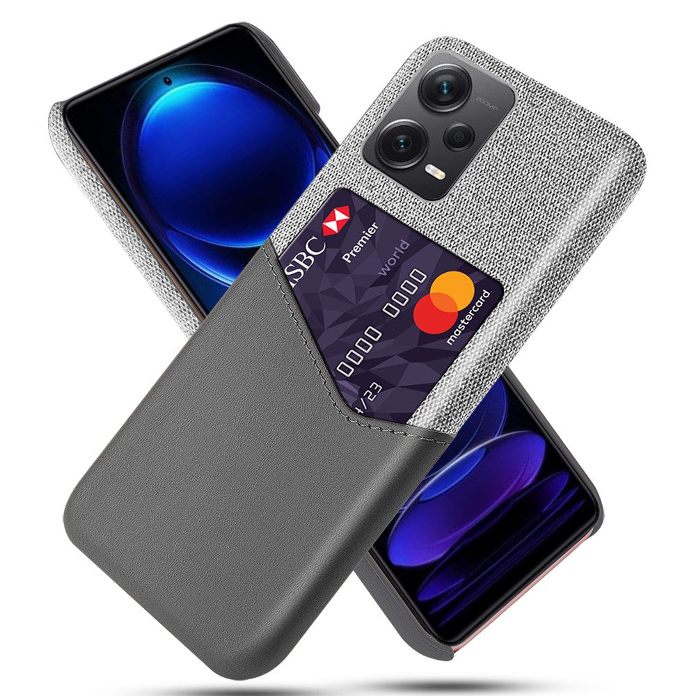 For Xiaomi Redmi Note 12 Pro+ 5G Card Holder Cloth Texture Phone Case PU Leather Coated Hard PC Phone Cover