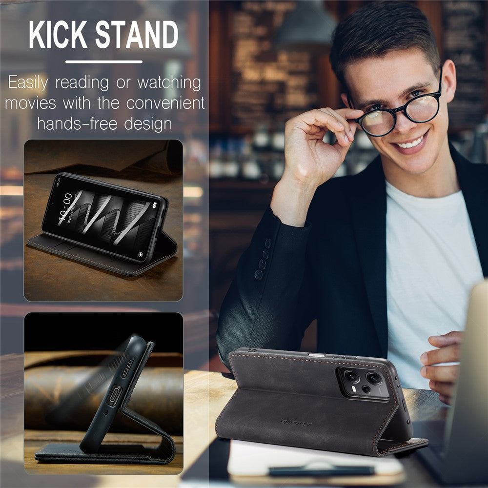 CASEME 013 Series Phone Shell for Xiaomi Redmi Note 12 Pro+ 5G PU Leather Case Wallet Stand Cover
