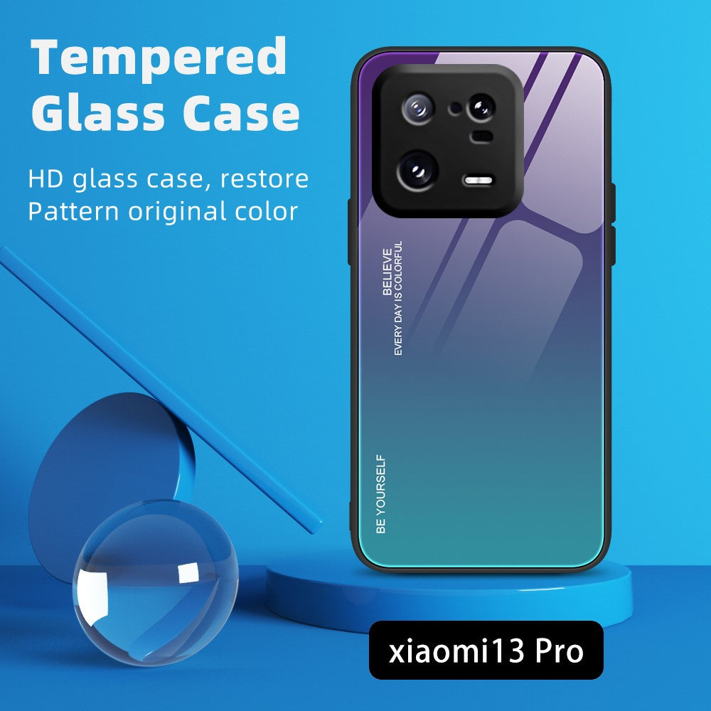 For Xiaomi 13 5G Gradient Color Tempered Glass Phone Case PC + TPU Fall Prevention Protective Cover